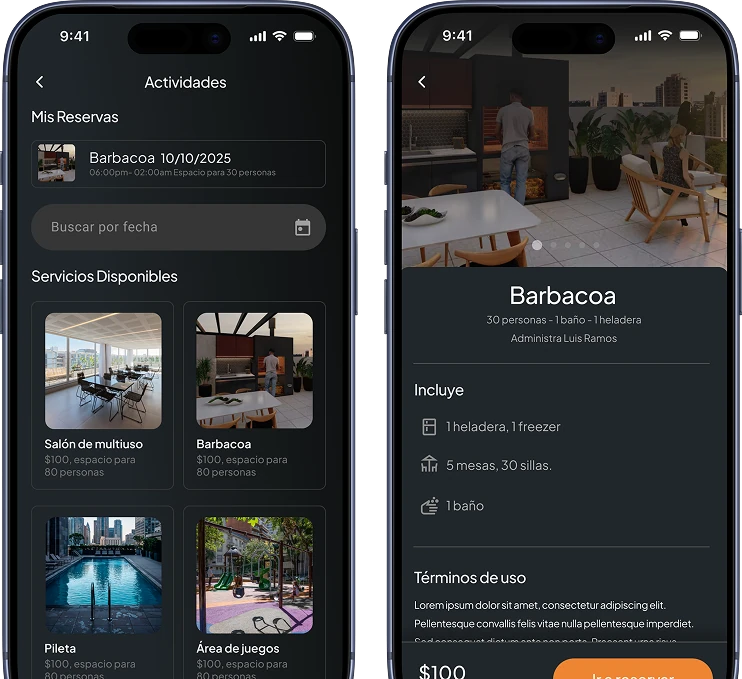 reserva de amenities y servicios